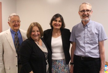 (from left) Paul Carey, Meg Hamilton, Gwen Irish and Robert McCorkle at the Belmont School Committee's annual reception for educators, staff and the public retiring from working for the public schools. 